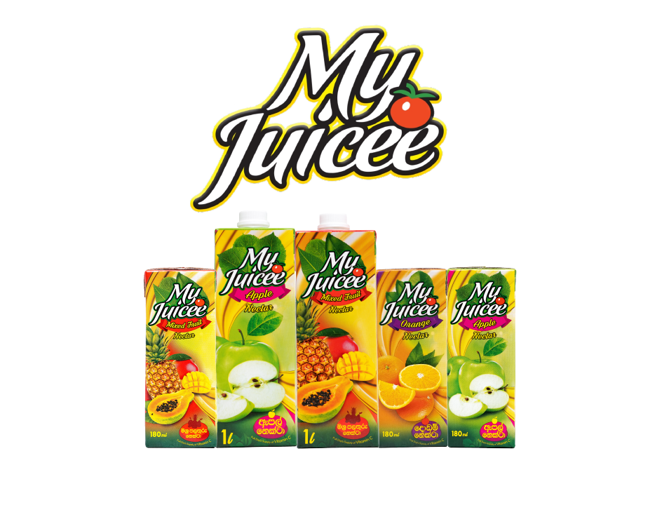 My Juicee logo, apple, mango,mixed fruit